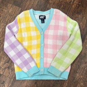 Lands' End Girls Pastel Checkered Cardigan